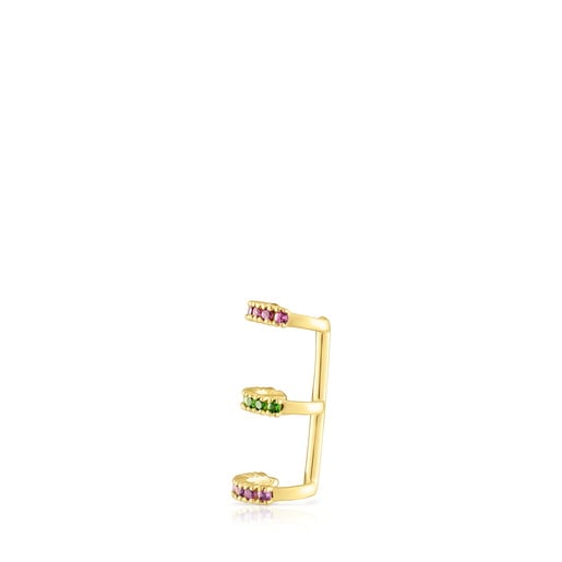 Silver vermeil TOUS Straight Triple earcuff with rhodolites, chrome diopside and gemstones