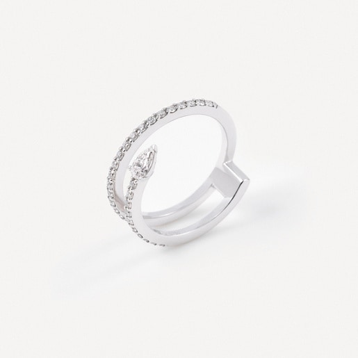 Anillo doble de oro blanco con diamantes talla pera TOUS ATELIER