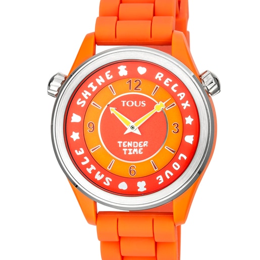 Uhr Tender Time aus Stahl mit orangefarbenem Silikon-Armband