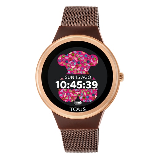 Reloj Rond Connect de acero IP rosado con correa mesh