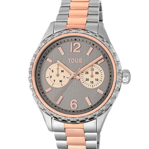 Reloj analógico multifunción con brazalete de acero y acero IP rosado T-Bear