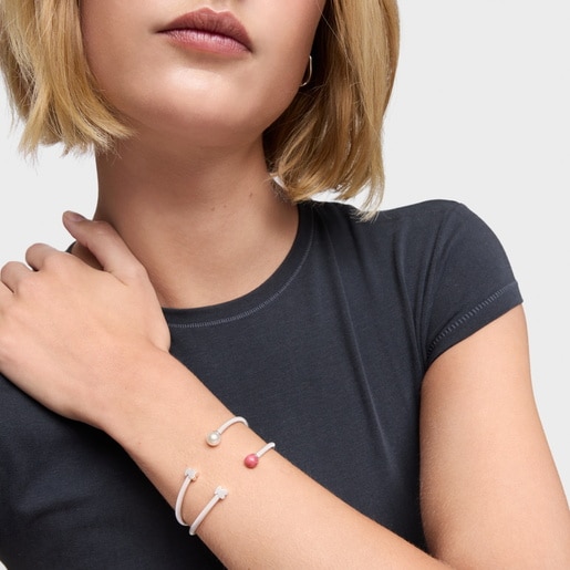 Silver Bangle with cultured pearl Icon Mesh