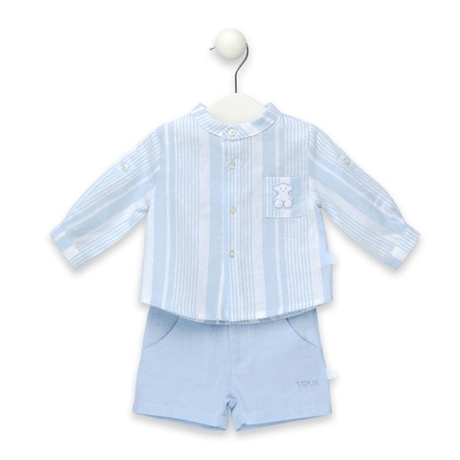 Classic shirt and Bermuda shorts set in sky blue