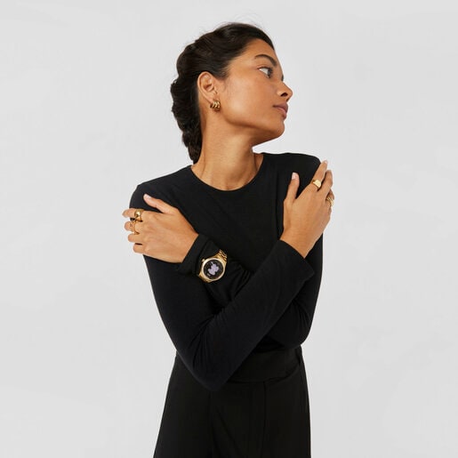 T-Shine Connect Smartwatch with gold-colored IP steel wristband with white cubic zirconias
