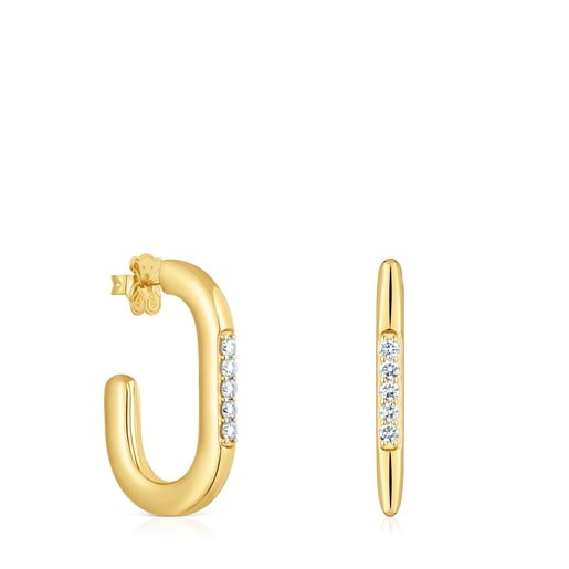 Aros de aro con baño de oro 18 kt sobre plata y diamantes creados en laboratorio 35 mm Line LGD