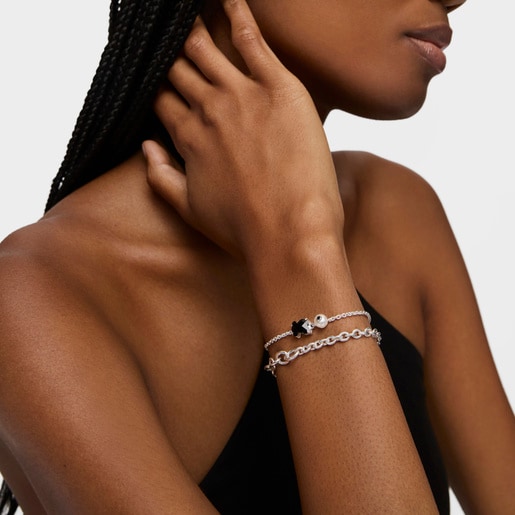 Silver Erma Bracelet with Onyx, Pearl ans Spinel