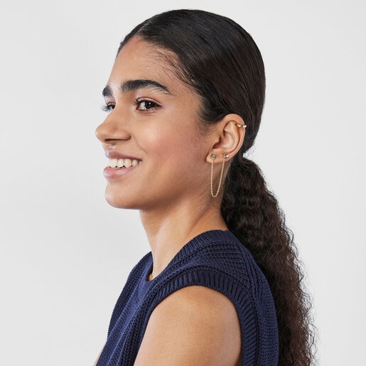 قرط Nocturne 1/2 مزدوج من فيرميل الذهب المرصّع بالماس واللؤلؤ