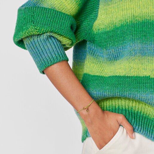 Pulsera Save oso con baño de oro 18 kt sobre plata y Cordón verde