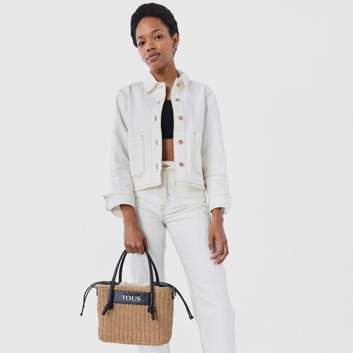 תיק סל Scoubidou בינוני מרפיה בצבע שחור