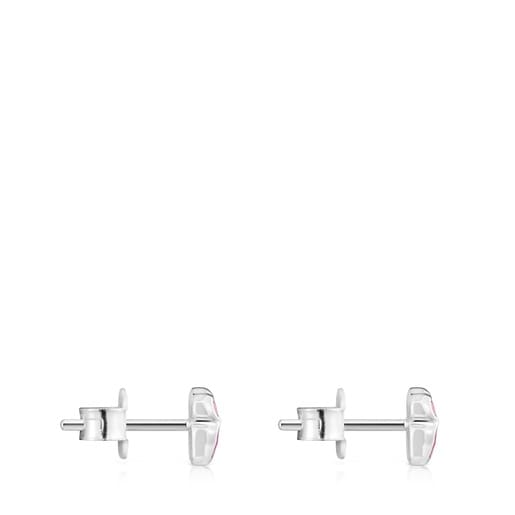 Aretes de plata y rubí creado en laboratorio 5 mm Icon Color LGG