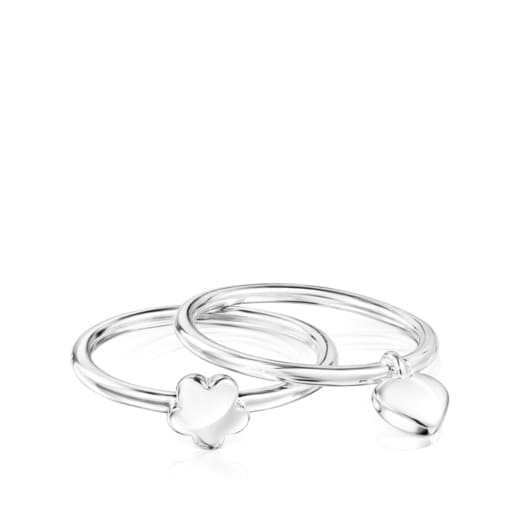 Lot de Bagues Mini Icons fleur-cœur en Argent