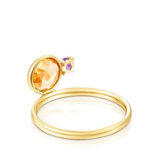 Gold Virtual Garden Ring with citrine and amethyst