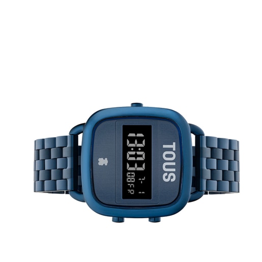 Reloj digital con brazalete de acero IP azul D-Logo