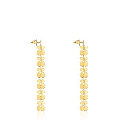 Pendientes largos de acero en color dorado con motivos oso Carrusel