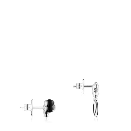 Boucles d’oreilles ourson-lune Magic Nature en argent et onyx