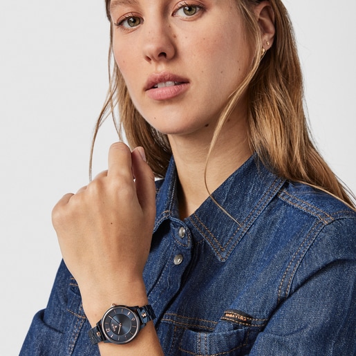 Стальные часы Len с голубым и розовым ионным покрытием