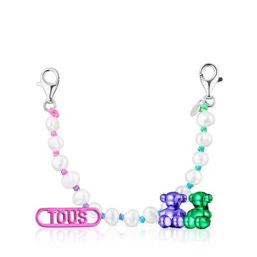 Set of three steel TOUS Steps Sneaker charms with cultured pearl chain