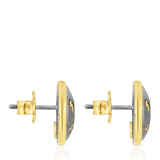 ゴールドコーティング シルバーとダークシルバーのピアス Twiling