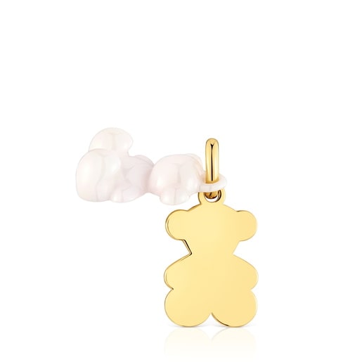 Dije doble oso con baño de oro 18 kt sobre plata y cerámica blanca Bold Bear