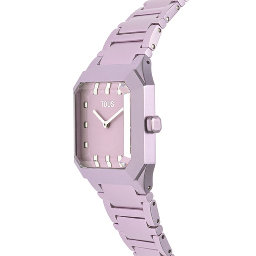 Reloj analógico con brazalete de aluminio rosa Karat Squared
