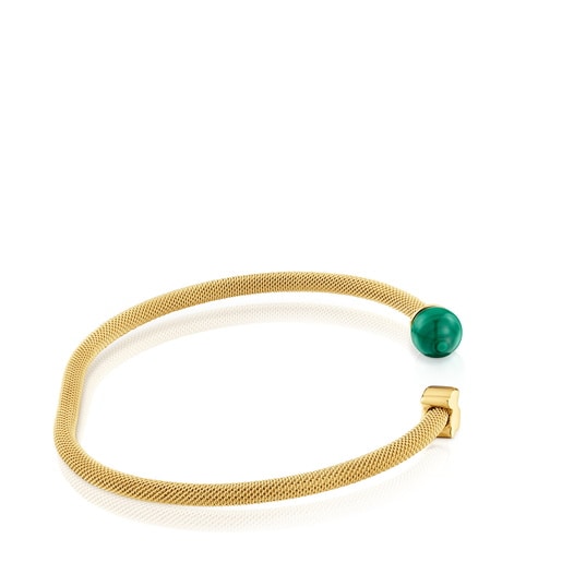 Gold-colored steel Bangle with malachite Icon Mesh