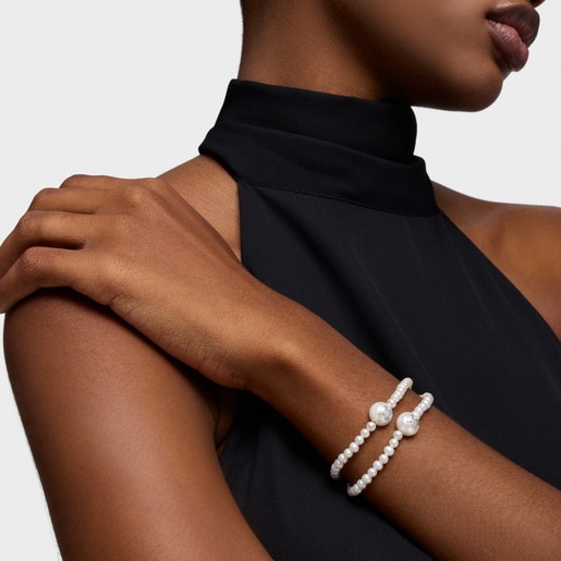 Silver and cultured pearl Elastic bracelet TOUS Icon Pearl
