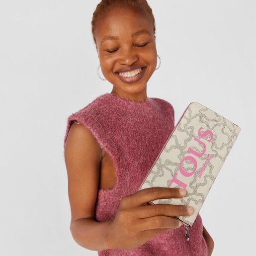 Billetera mediana beige y rosa Kaos Legacy