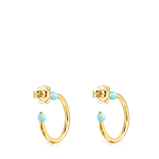 Pendientes aro pequeños Batala con baño de oro 18 kt sobre plata y Howlita