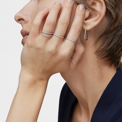 Anillo media alianza mediana de oro blanco con diamantes Les Classiques