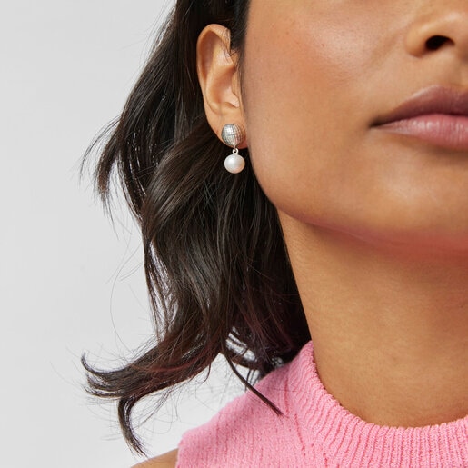 עגילי כדור דובון TOUS Beach Disco מכסף עם פנינה מתורבתת