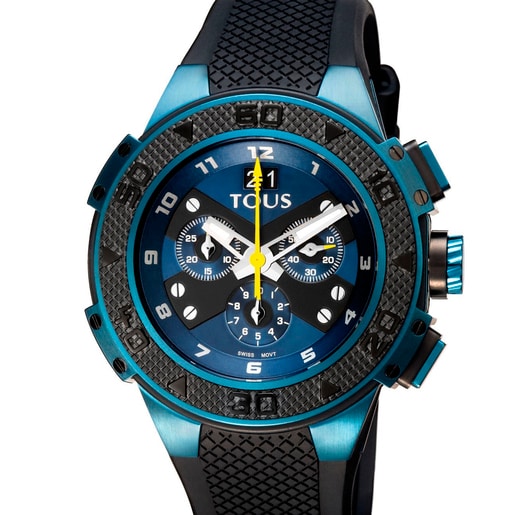 Two-tone blue/black IP Steel Xtous Watch with black Silicone strap