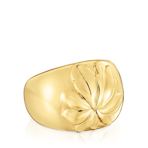 18kt gold plating over silver signet Ring with motif Yagrumo