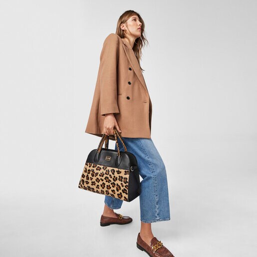 Large black leather TOUS Script Premium City handbag