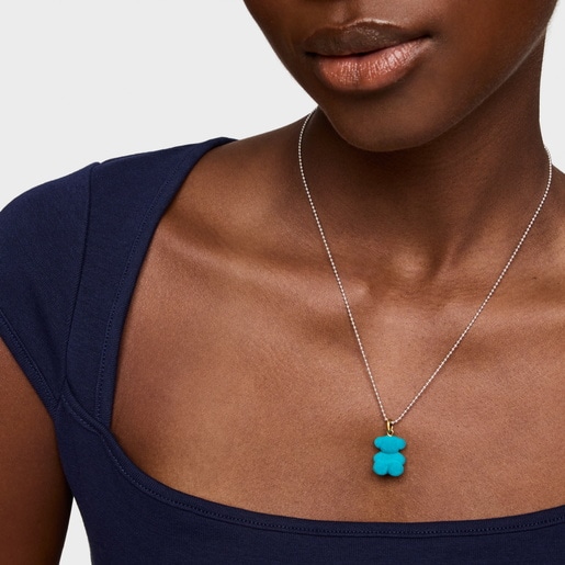 Colgante oso velvet en color turquesa con baño de oro 18 kt sobre plata Bold Bear