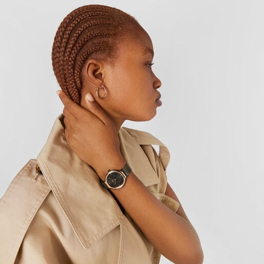 Reloj analógico Real Bear bicolor de acero IP rosado/IP negro con correa Mesh