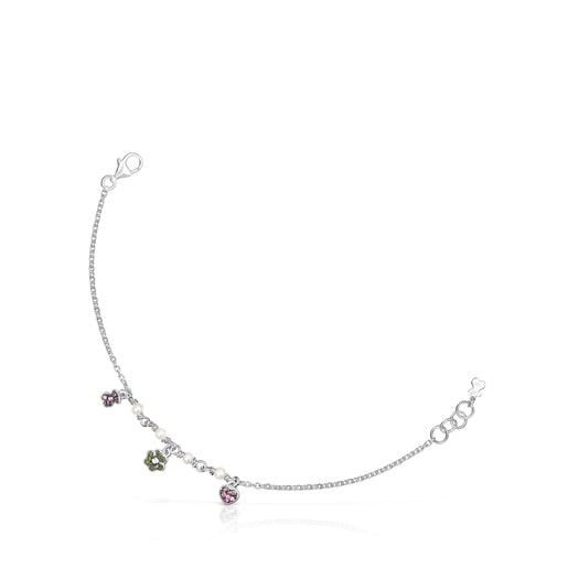 Silver TOUS New Motif Bracelet with pearls and gemstone motifs