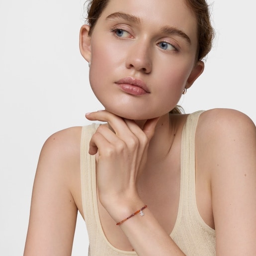 Pulsera elástica con gemas naranjas y oso de plata TOUS Motivos