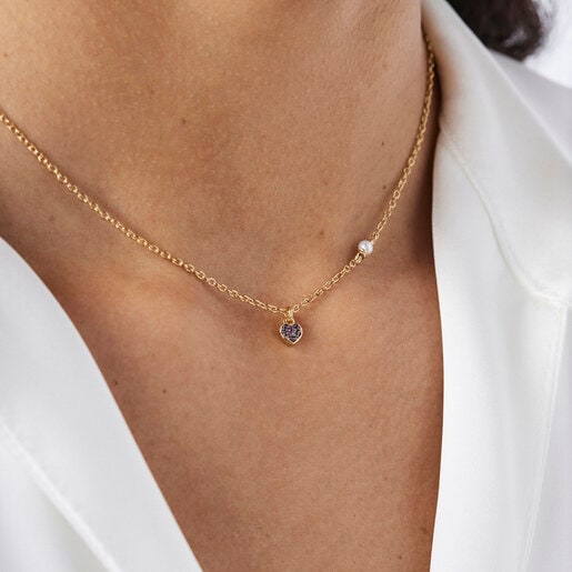 Silver vermeil TOUS New Motif Necklace with amethyst heart | TOUS