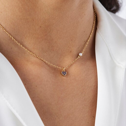 Silver vermeil TOUS New Motif Necklace with amethyst heart