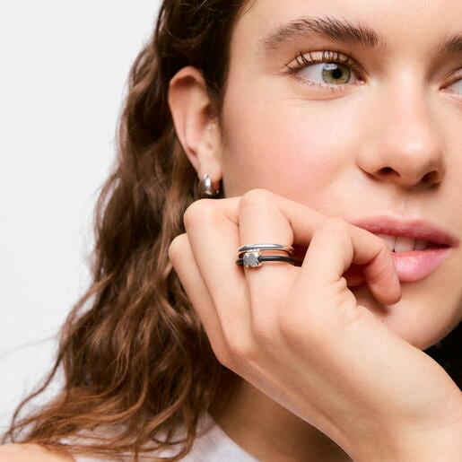 シルバーとラバーのベアのダブルリング TOUS Bold Motif