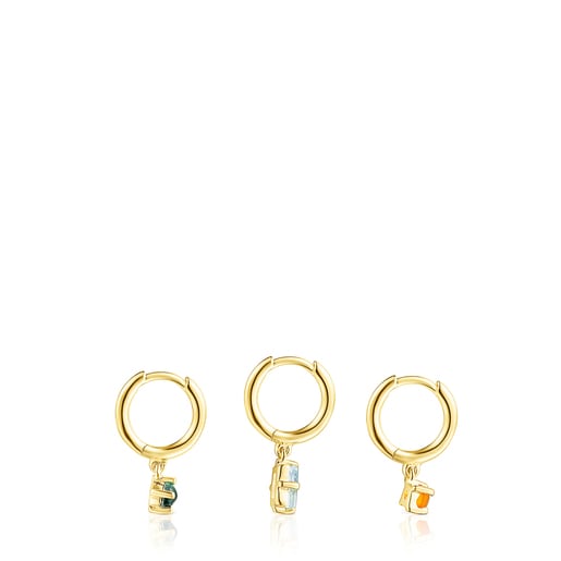 Pack de Pendientes con baño de oro 18 kt sobre plata y gemas TOUS Good Vibes