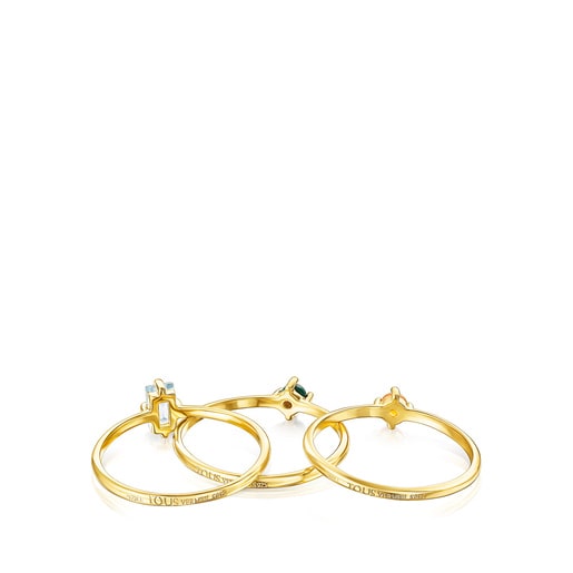 Pack de Anillos con baño de oro 18 kt sobre plata y gemas TOUS Good Vibes