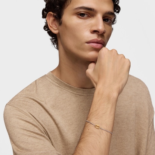 Steel chain Bracelet with gold ring Hold Oval