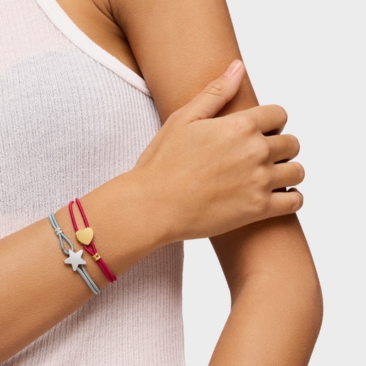 צמיד Sweet Dolls אלסטי אדום בשילוב לב מוורמיל כסף