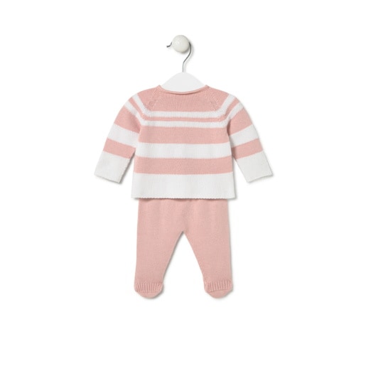 Knitted baby set in Tricot pink stripes