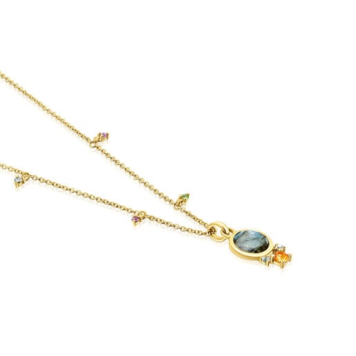 Collier Virtual Garden en or avec labradorite et pierres précieuses