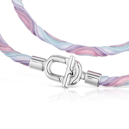 Silver TOUS MANIFESTO Elastic necklace/bracelet with pink and blue cord