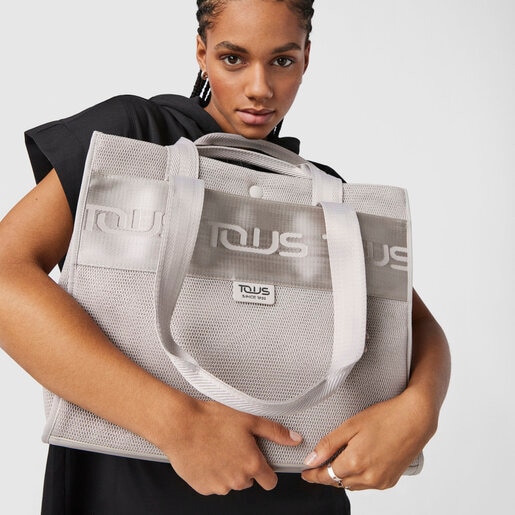 トートバッグ  Ina TOUS  テディベアチャーム付  XL ポリエステル グレー