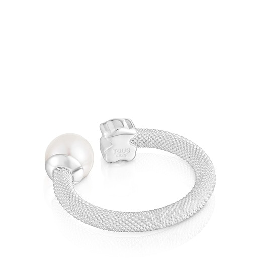 Anillo abierto de plata y perla cultivada Icon Mesh