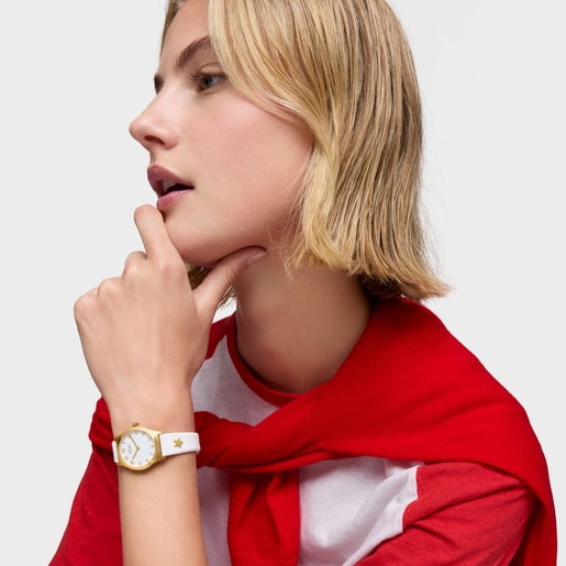 Analog Watch with white strap and gold-colored steel TOUS EPIC ICON KDT CHARMS